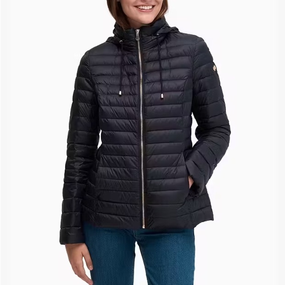Kate Spade Packable Puffer Jacket Duck Down Feathers Black Pink Extra Small XS